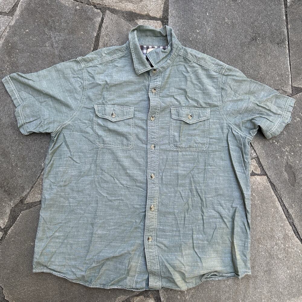 Woolrich Button Up Shirt Mens XL Green Short Sleeve Casual Utility 100% Cotton